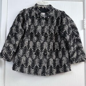 MaxMara Wool Blend Breasted 3/4 Sleeves Black/White Herrigbone Blazer Size 8